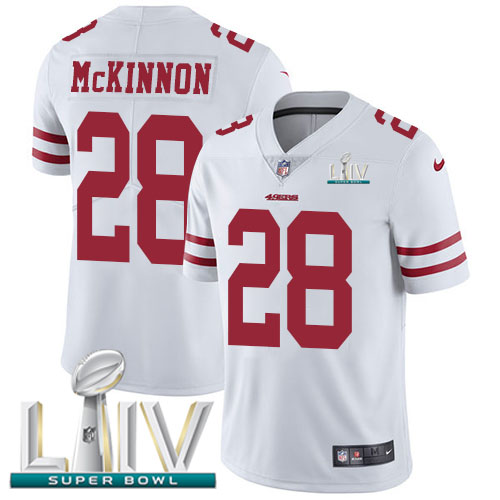 San Francisco 49ers Nike #28 Jerick McKinnon White Super Bowl LIV 2020 Youth Stitched NFL Vapor Untouchable Limited Jersey